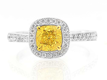 a LEIBISH Vintage style Fancy Intense Yellow cushion diamond halo ring